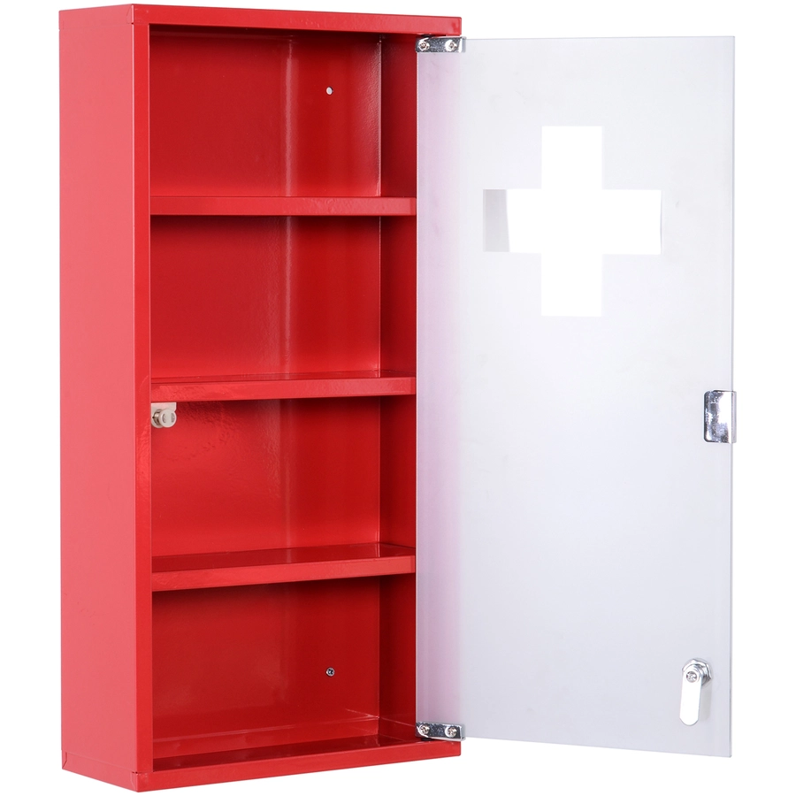 HOMCOM Medizinschrank zum Abschließen rot