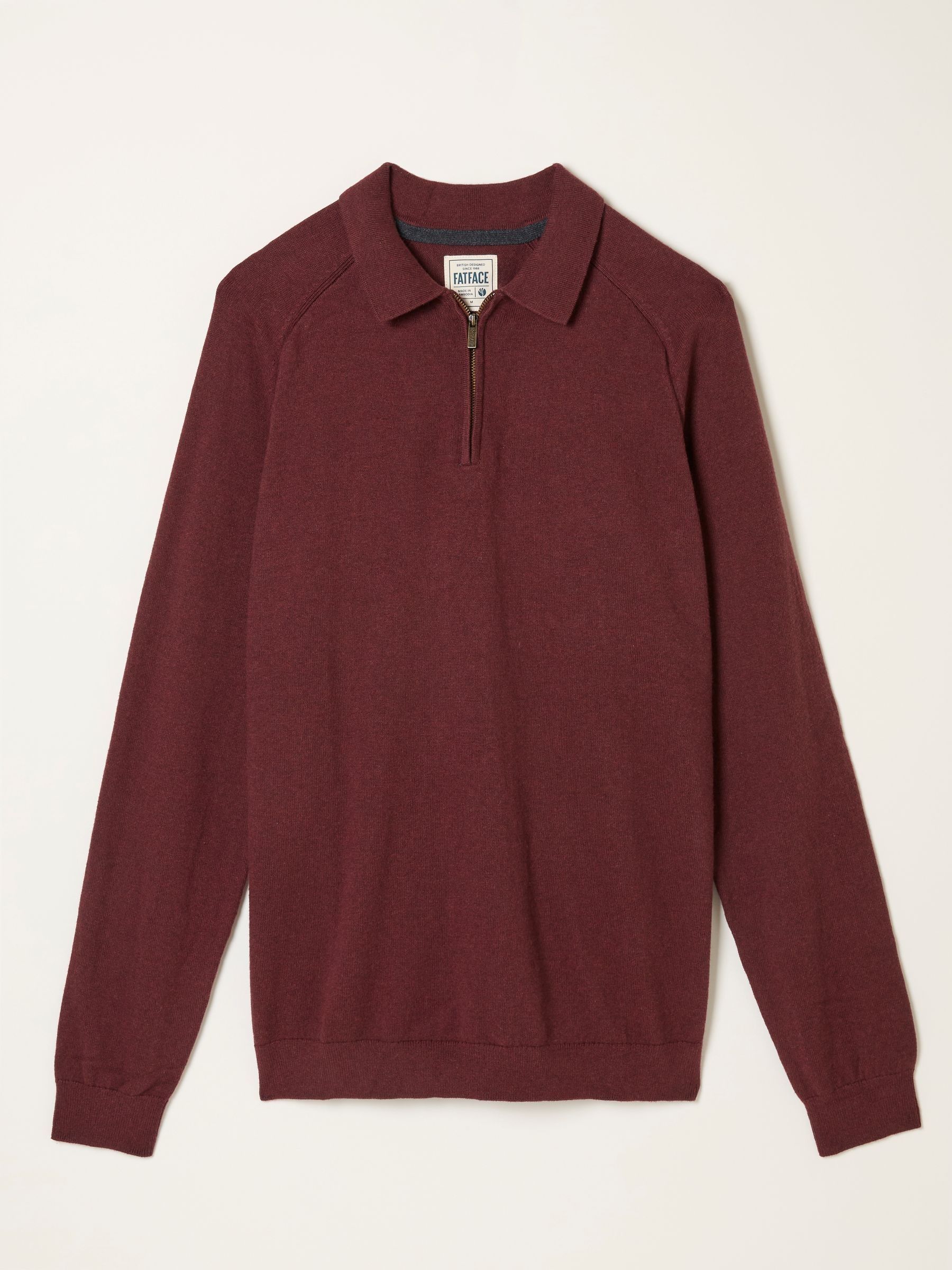 Bordeaurood - FatFace Zip Collar Knitted Polo Jumper