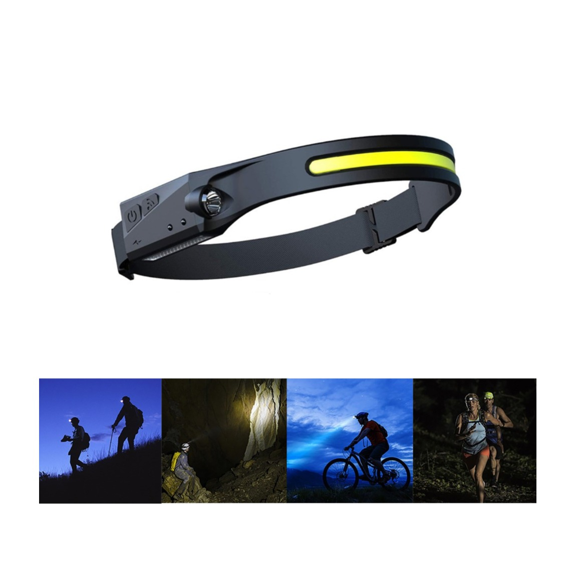 Running Stirnlampe COB LED Kopflampe IPX6 mit 4 Leuchtmodis und Gestensteuerung zum Wandern / Joggen / Radfahren (350 Lumen) - Schwarz
