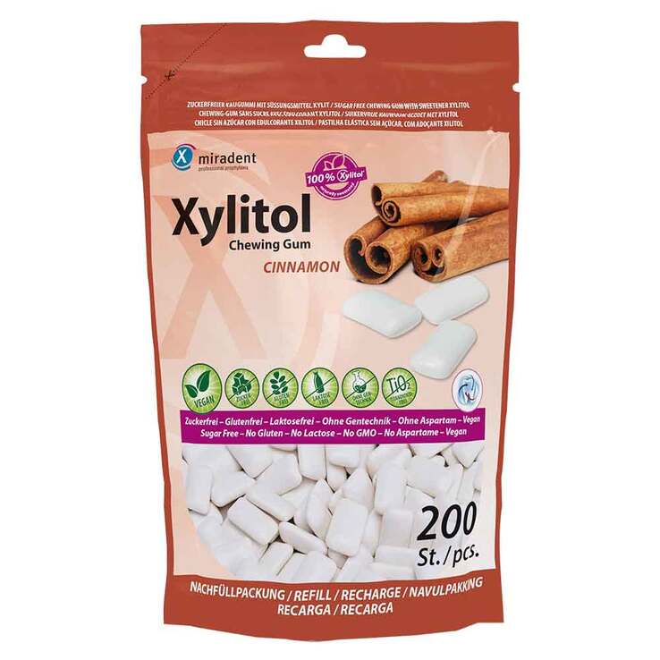 MIRADENT Xylitol Zahnpflegekaugummi Zimt, 200 St