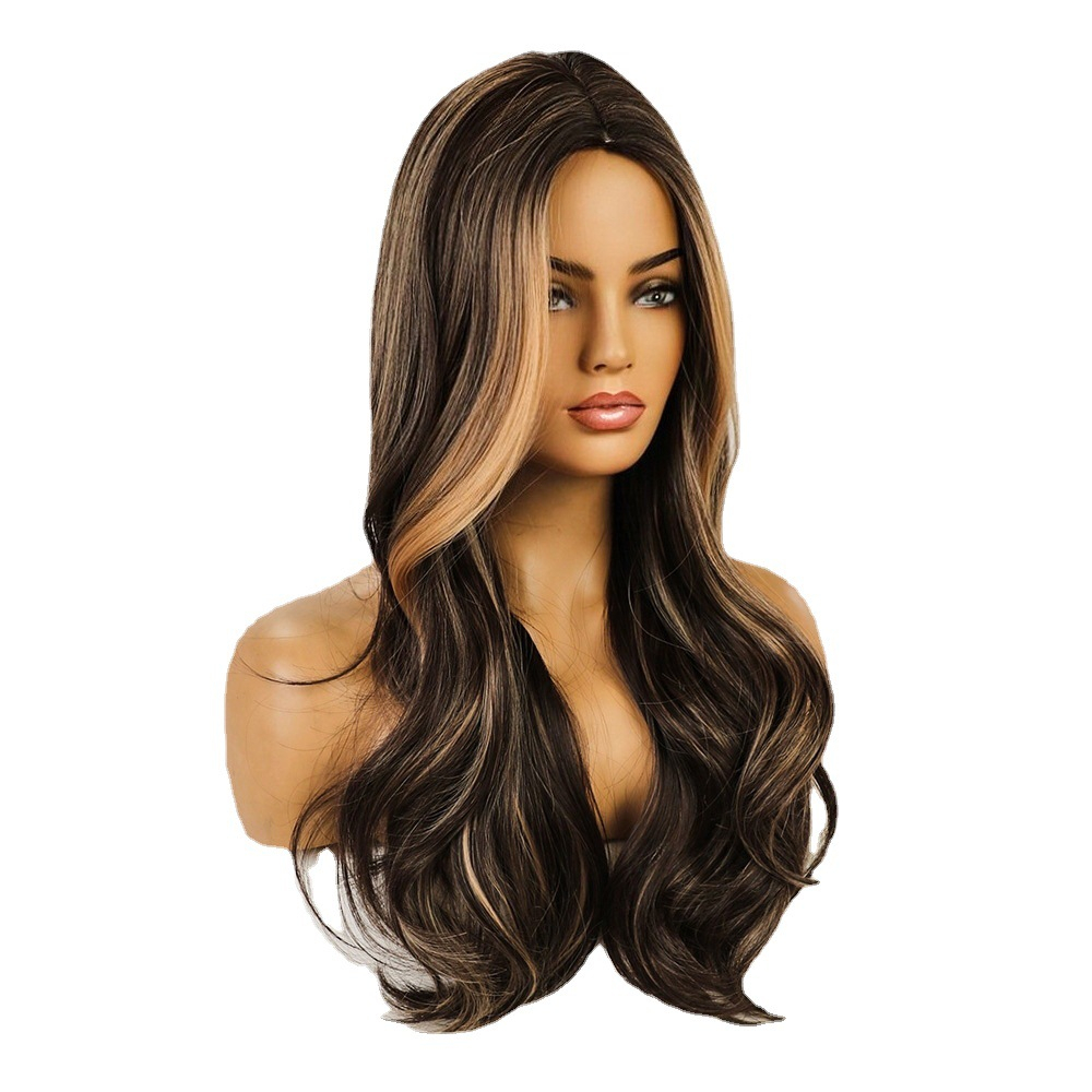 (60cm) Lange Kunsthaar Perücke Synthetic Wig Perücke Gestuft mit Strähnen - Braun / Blond