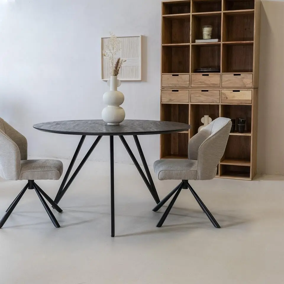 Eettafel Rond 130cm - Zwart Metaal - 4-6 Personen - Marly