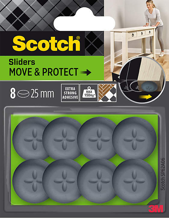 Patin glisseur adhésif rond gris Scotch ø25 mm, lot de 8