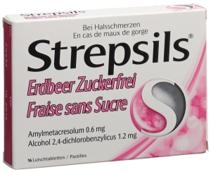 STREPSILS Lutschtabletten Erdbeer ohne Zucker, 16 Stück