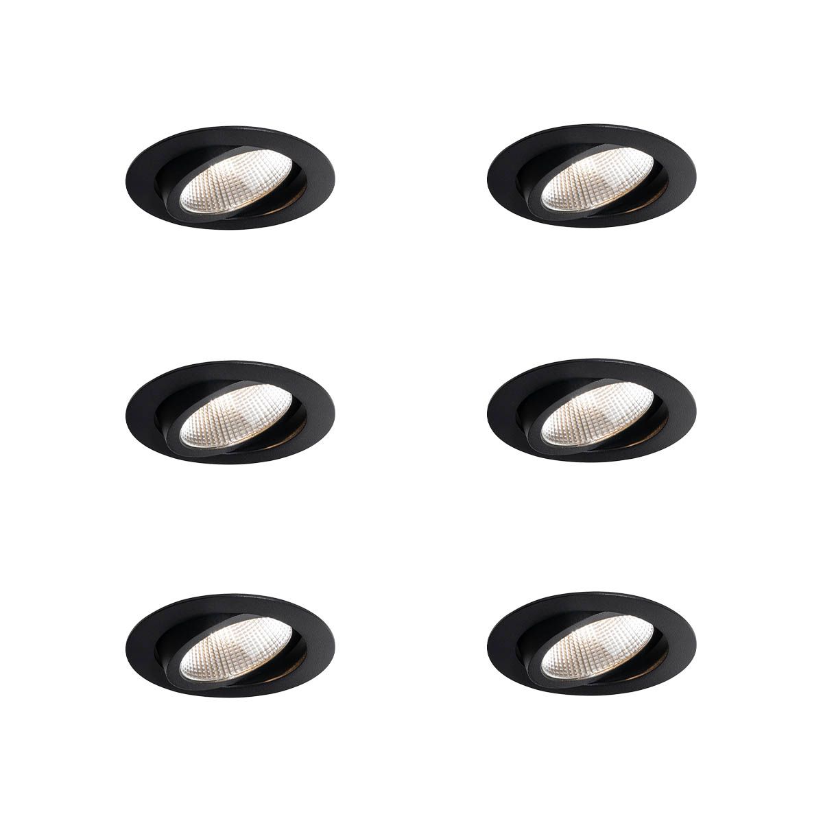 Set van 6 inbouwspots zwart 9,5cm incl. LED 1300 lm dimbaar IP65 - Gaius