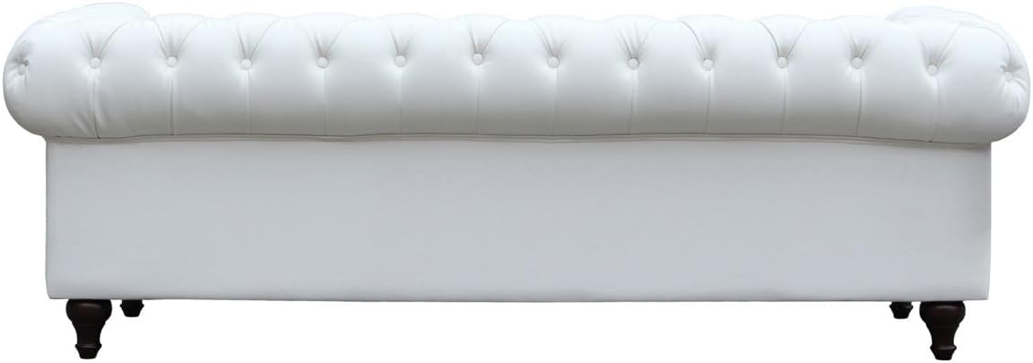 Canapé Fixe Chesterfield Aliza, 208cm x 82cm x 70cm, 3 Places, Blanc OC6106051
