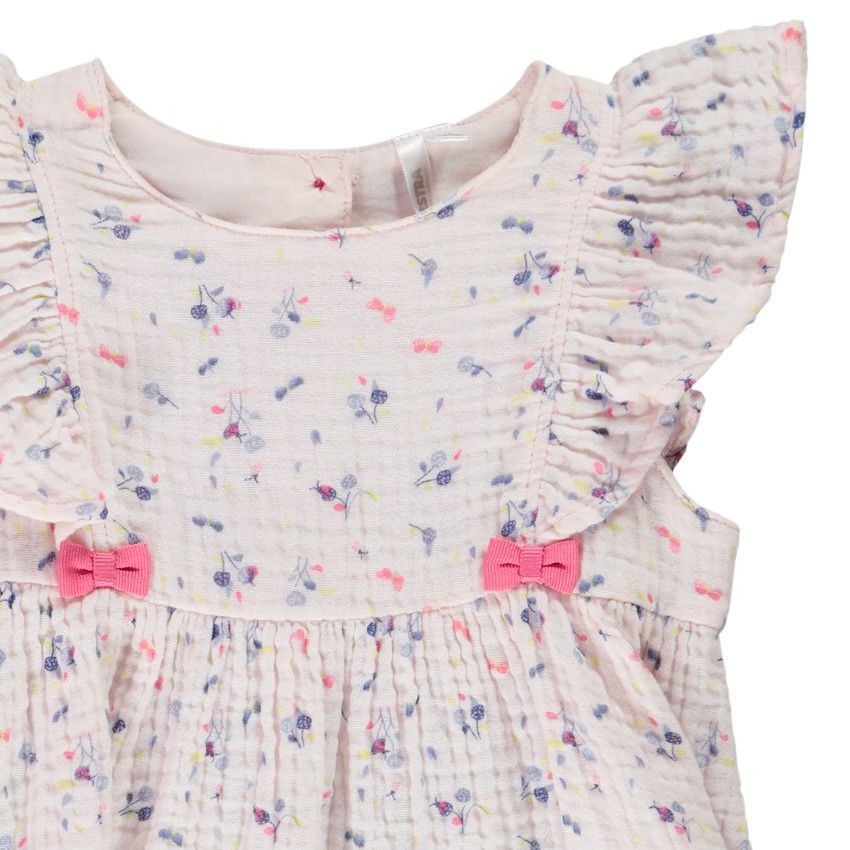 Ensemble robe + bloomer en double gaze de coton pour bébé fille - Rose