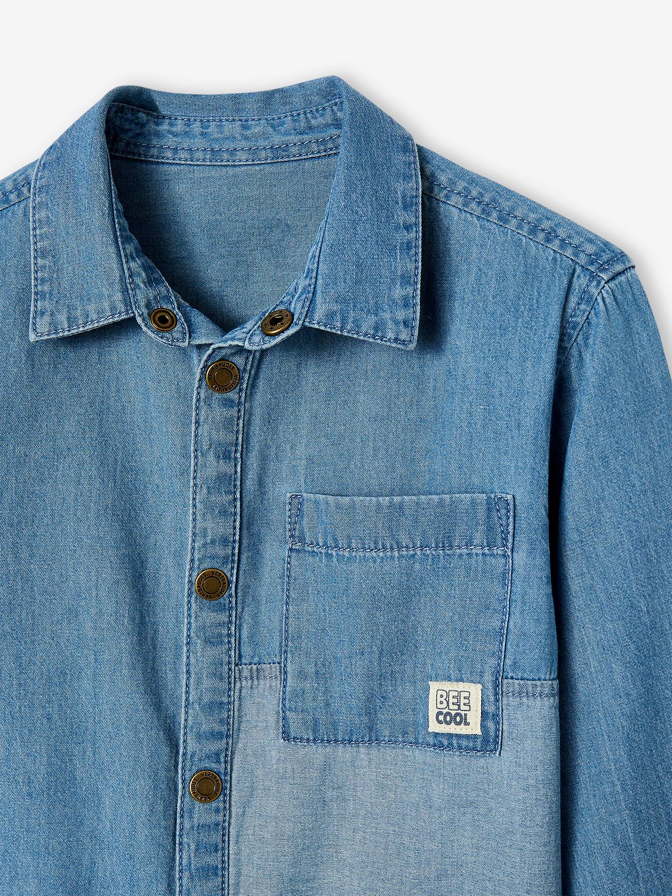 Camisa jeans com peças contrastantes para meninos (cor pedra)