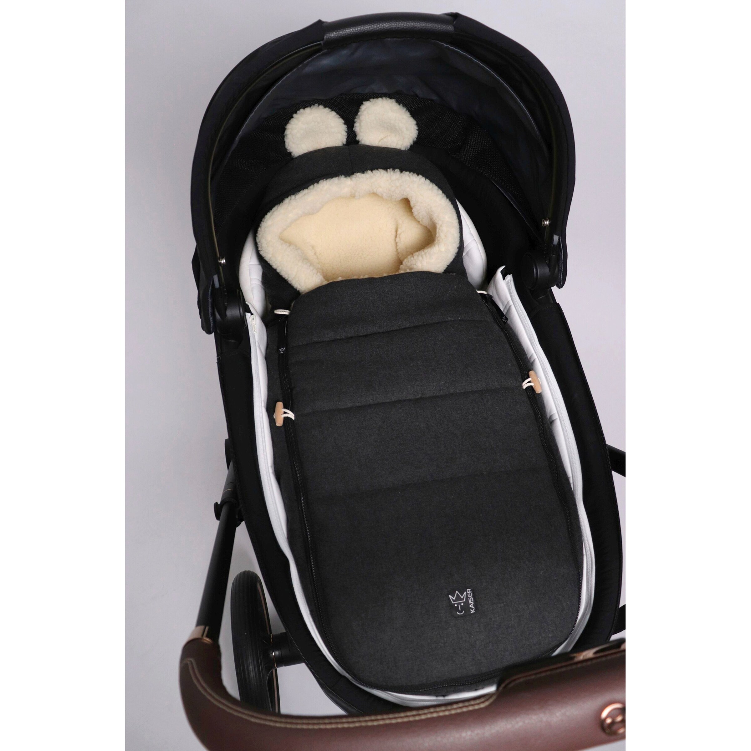 Kaiser Winterfußsack HOODY MAUS WOOL für Babyschalen dark shadow
