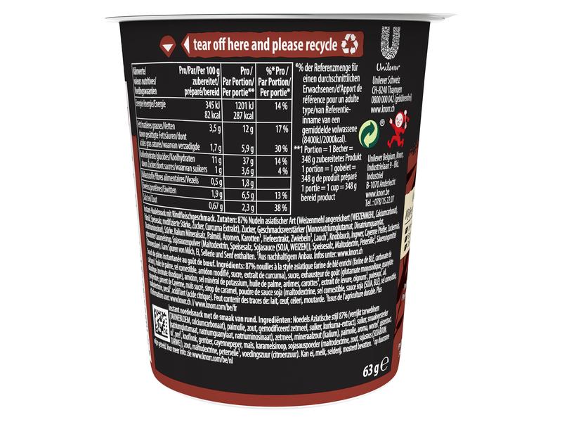 Knorr Becher Asia Noodles Beef 63 g Fertiggericht mit asiatischen Nudeln