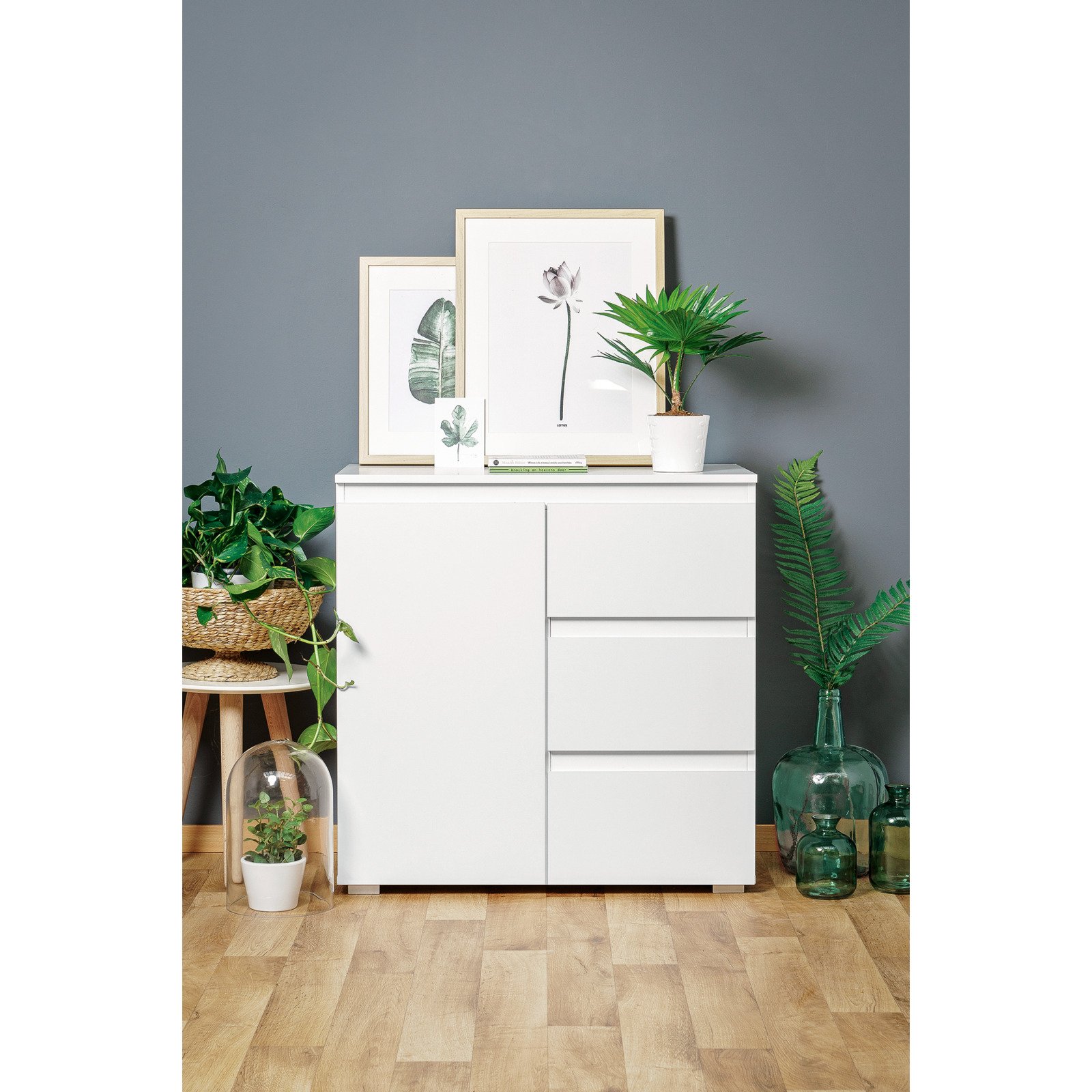 Kommode Shark Dekor weiss matt 80 x 80 x 40 cm