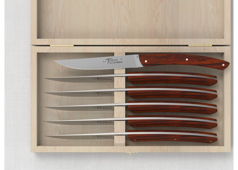Service de 6 couteaux de table LE THIERS® avec un manche en bois de cocobolo et lame en acier inoxydable