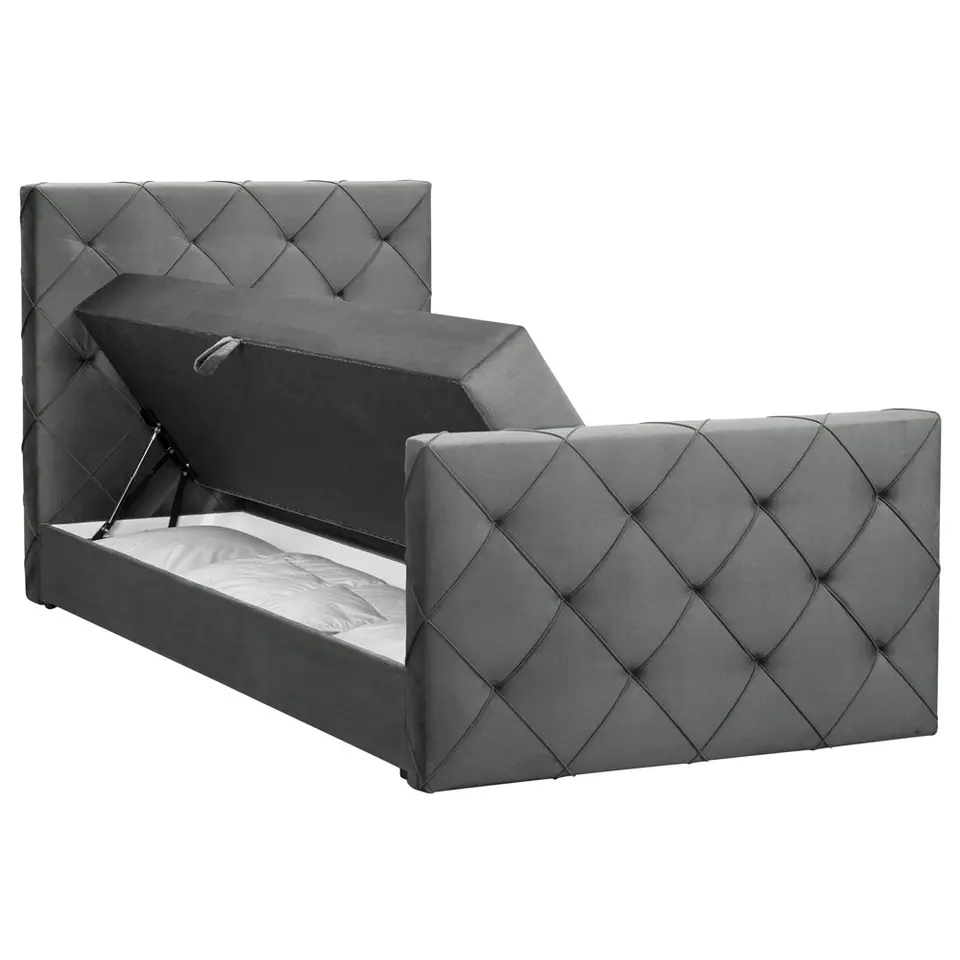 Boxspring met opbergruimte en voetbord Liv geruit - grijs - 120x200cm