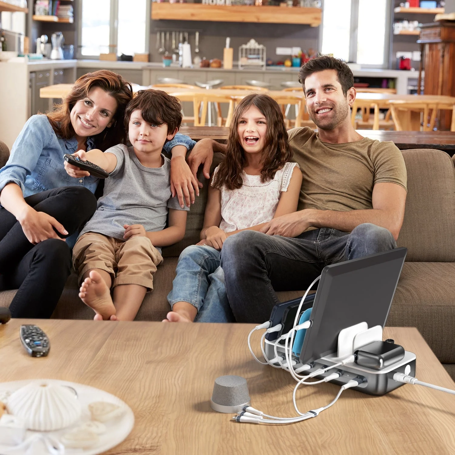 (100W) 5x USB C / USB A Team Ladegerät Universal Ladestation Ladeständer (4S541277) - Weiss / Grau