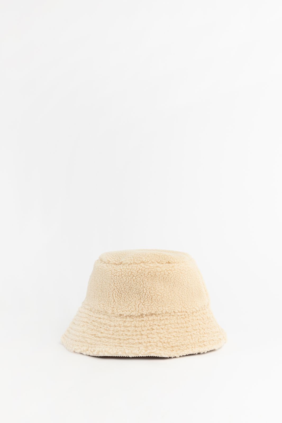 Beige reversible teddy en rib bucket hat