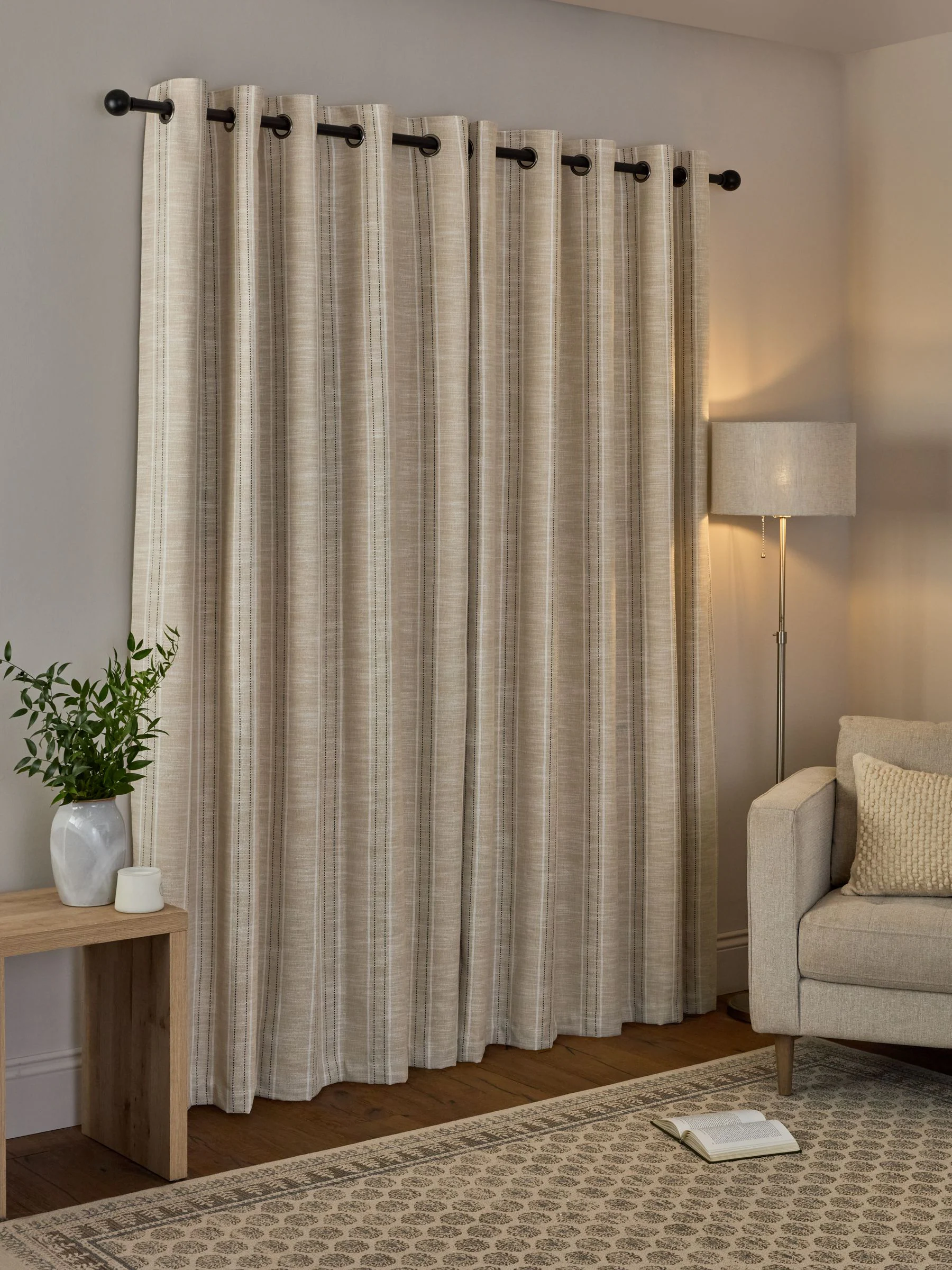 Thatched Linen Look Stripe Eyelet Curtains