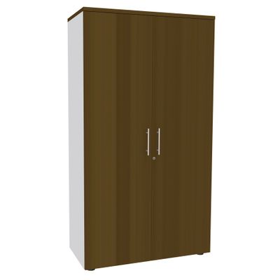 Armoire haute IDRA/DUAL - H180 x L80 x P47 - 2 portes - Corps blanc - Portes et dessus imitation noyer