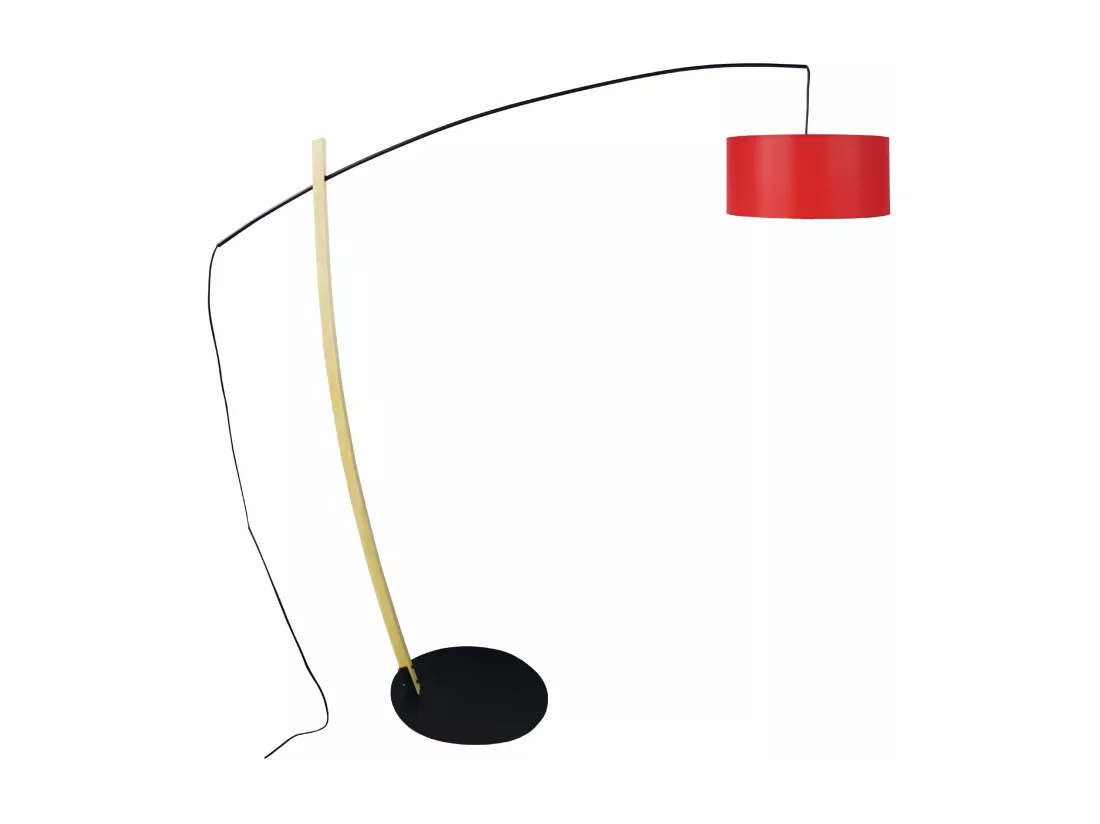 Lampadaire arqué, bois naturel noir 190 cm.