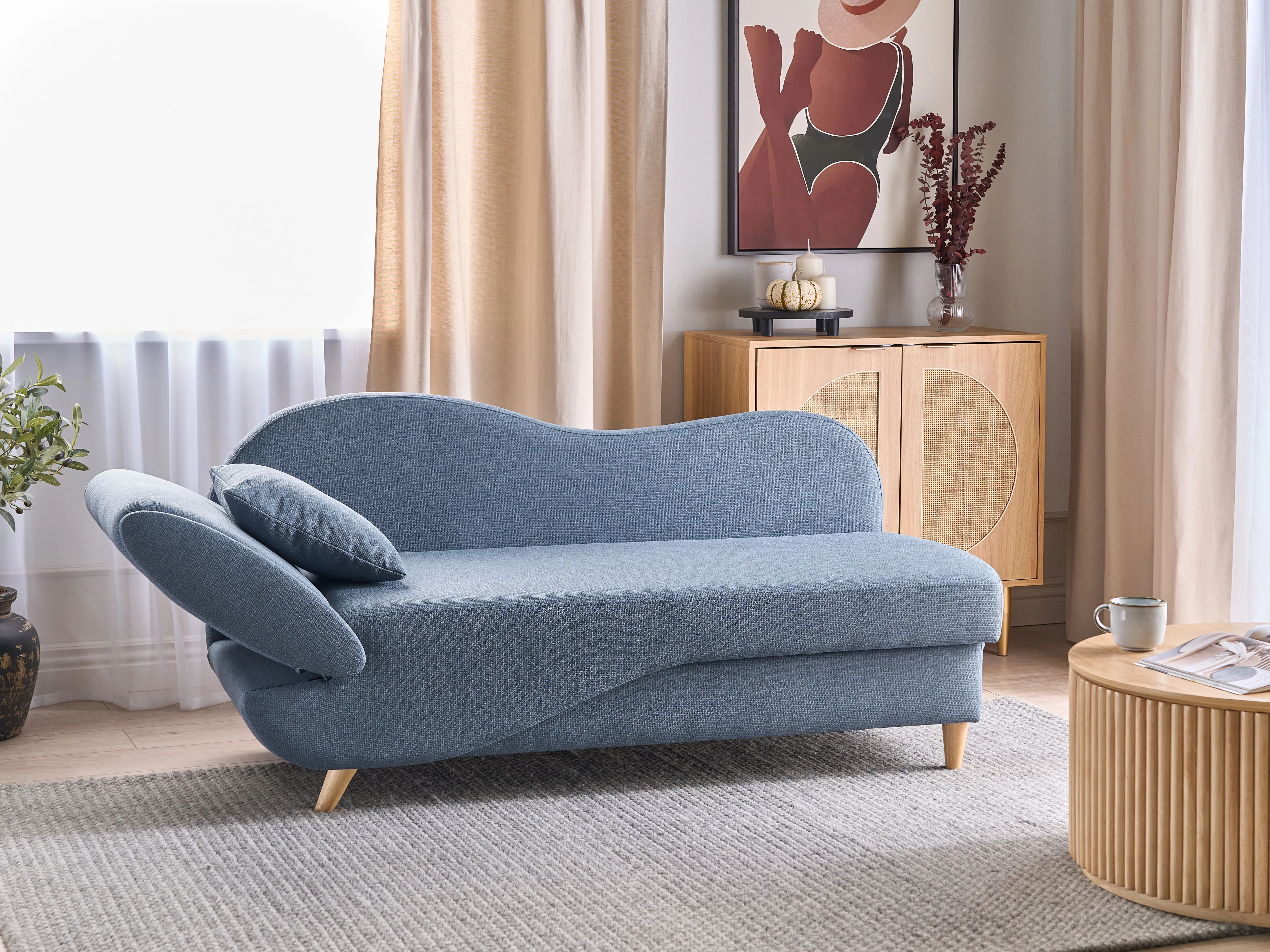 Linkszijdige chaise longue MERI Kunstlinnen Donkerblauw met opbergruimte