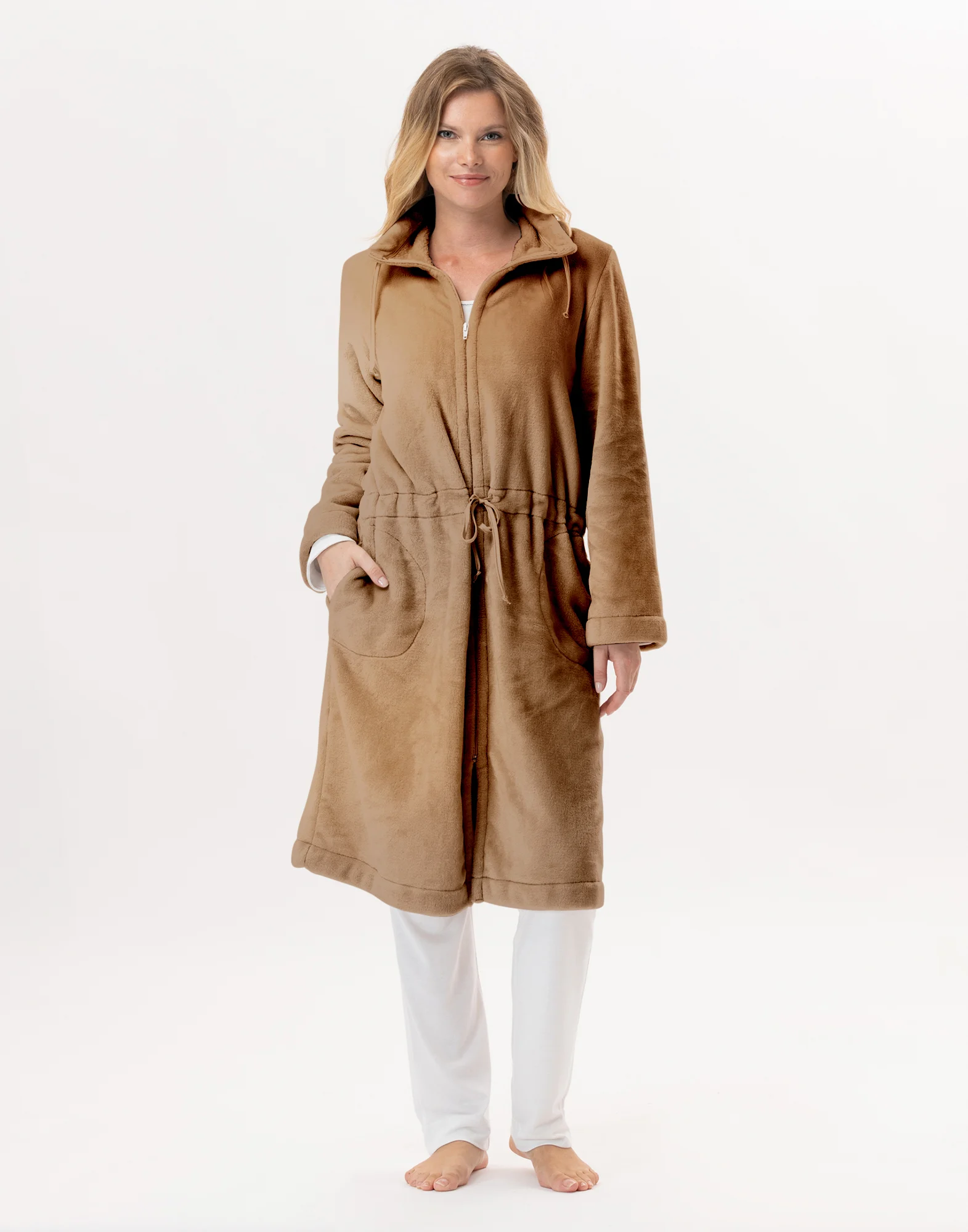 ESSENTIEL 853 - Veste zippée en peluche flanelle | Marron