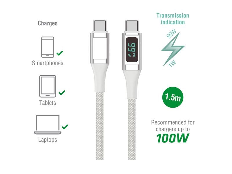 4smarts USB 2.0-Kabel DigitCord bis 100W USB C - USB C 1.5 USB-C auf USB-C Kabel DigitCord 100W 1.5m weiss