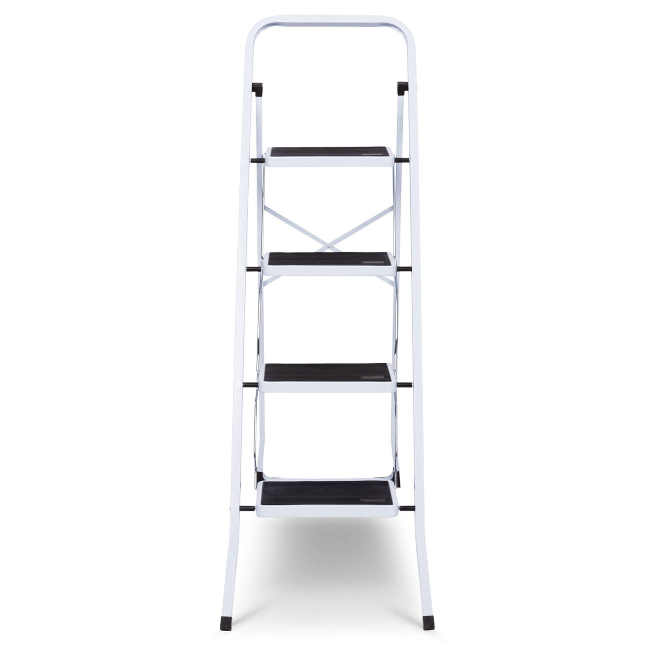 Pratik Garden Marche pieds pliable 4 marches antidérapantes avec garde corps blanc/noir - 44.5x86x124.5 cm