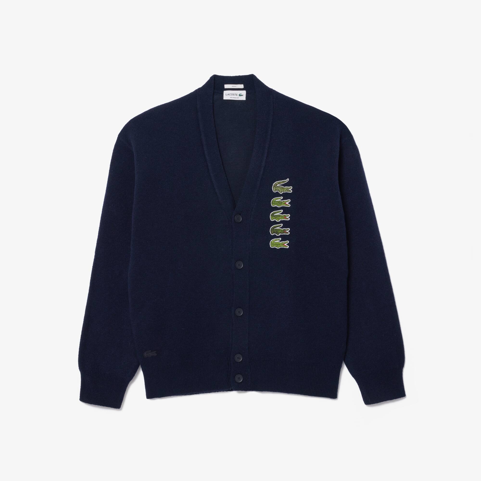 Cardigan double face laine et coton avec crocodiles iconiques Pullovers - Bleu - Lacoste - Unisex