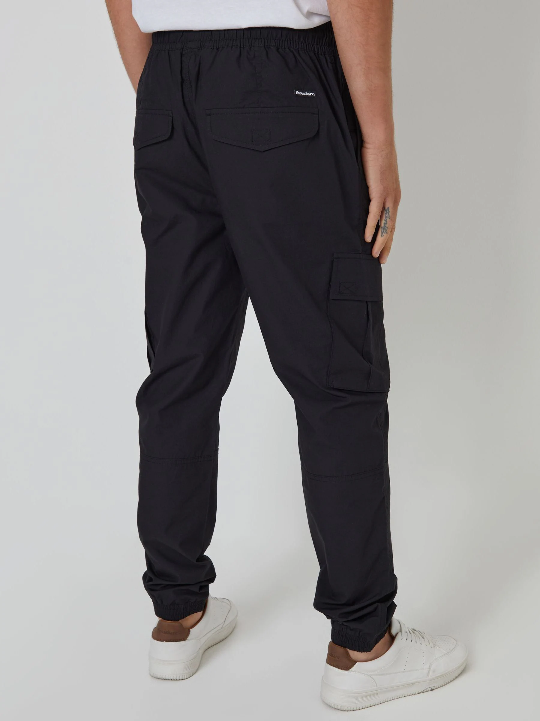 Zwart - Threadbare slim-fit cargobroek met boorden en 100% katoen