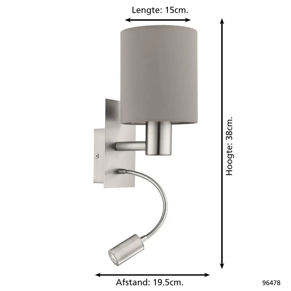 EGLOPasteri-wandlamp-E27-taupe/nickel-mat