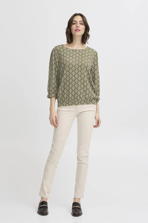 Fransa FRENORA TEE 1 Dusty olive mix
