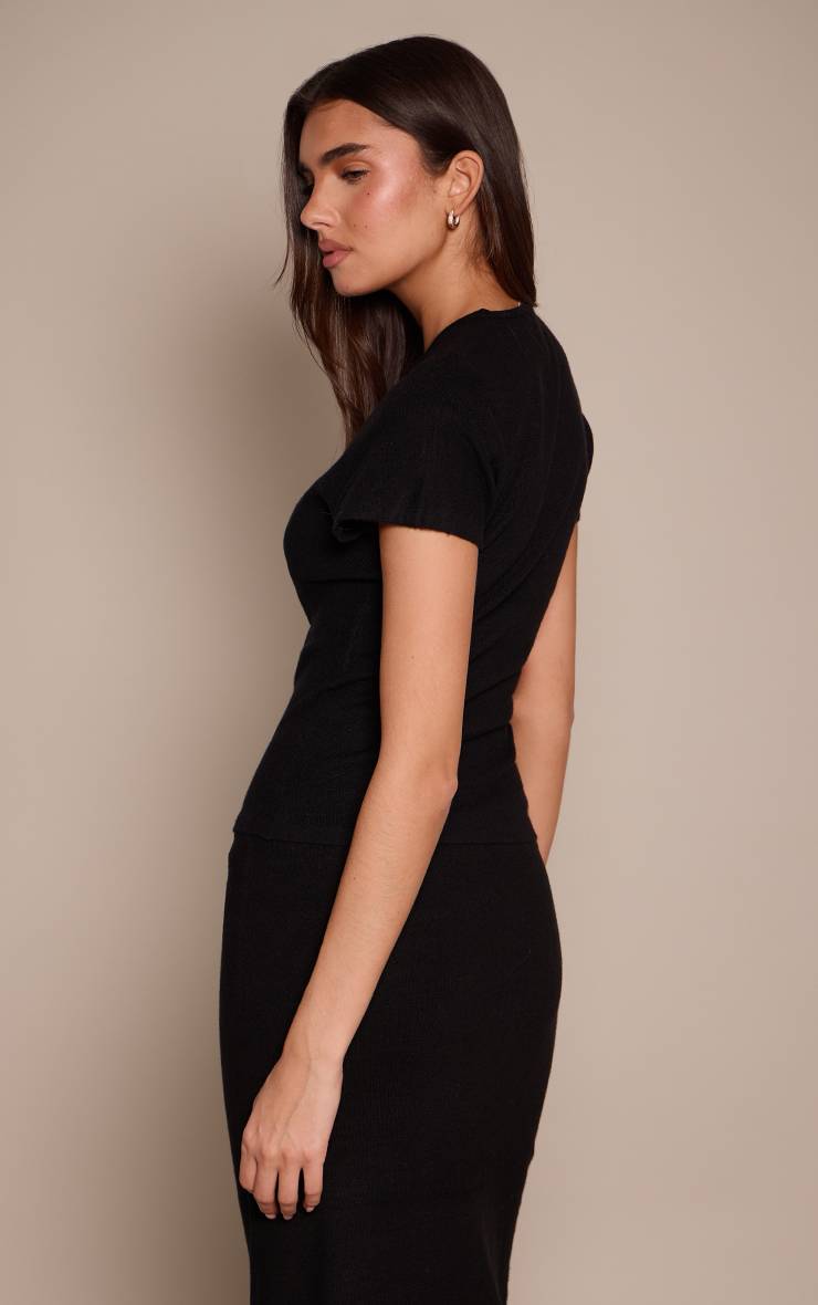 Noir T-shirt Ajusté En Maille Avec Taille Cintrée