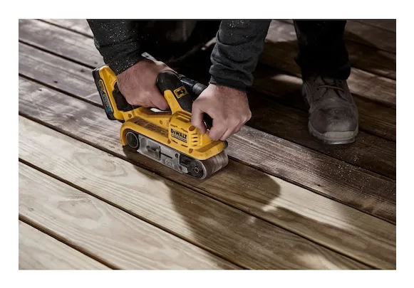 DeWALT DCW220NT-XJ, Bånd slibemaskine, Detaljer, Sort, Gul, Børstefri, 3,6 dB, 1,5 m/s²