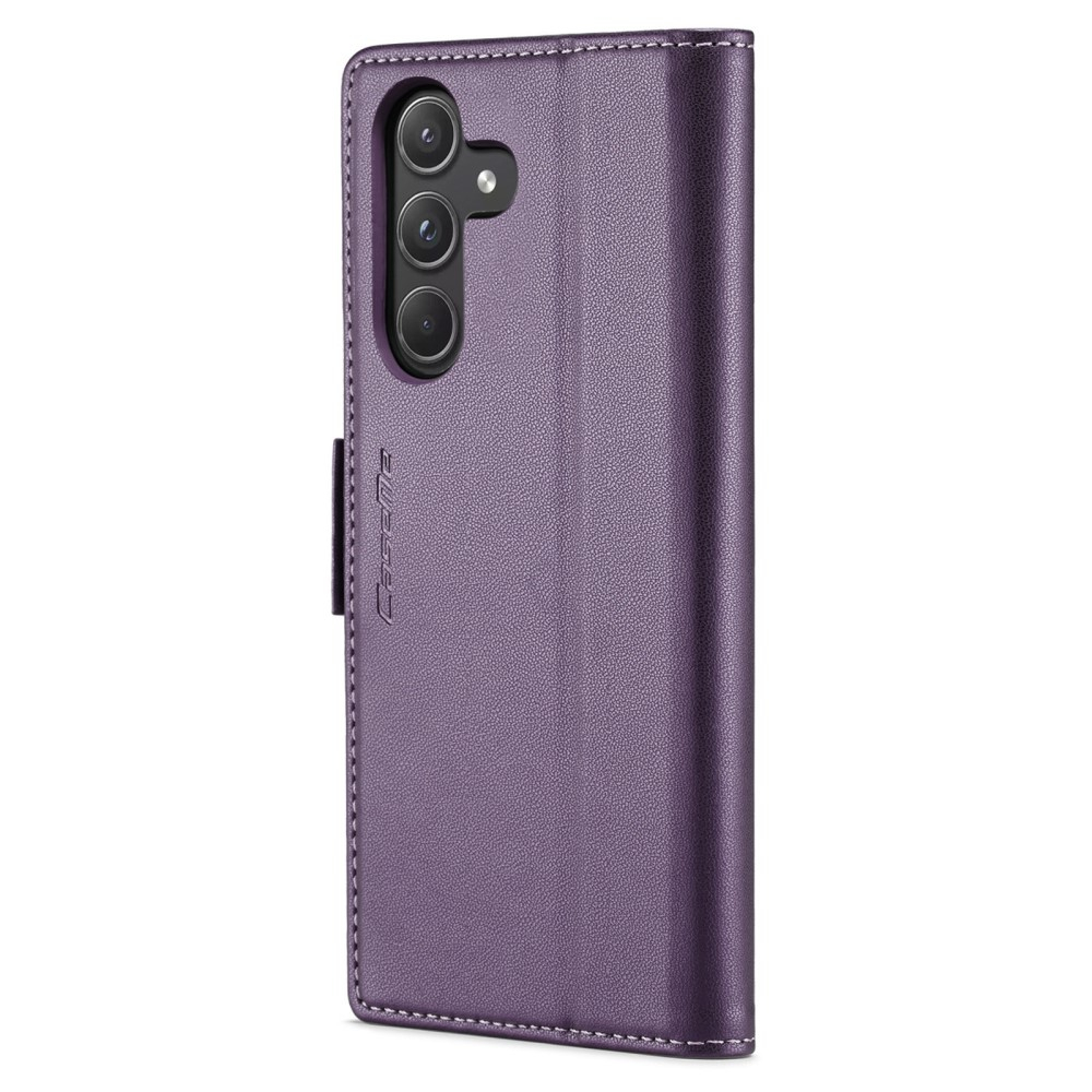 Samsung Galaxy A55 Leder Tasche Flip Wallet Etui mit Kartenfächern Litchi Look (RFID Schutz) - Violett