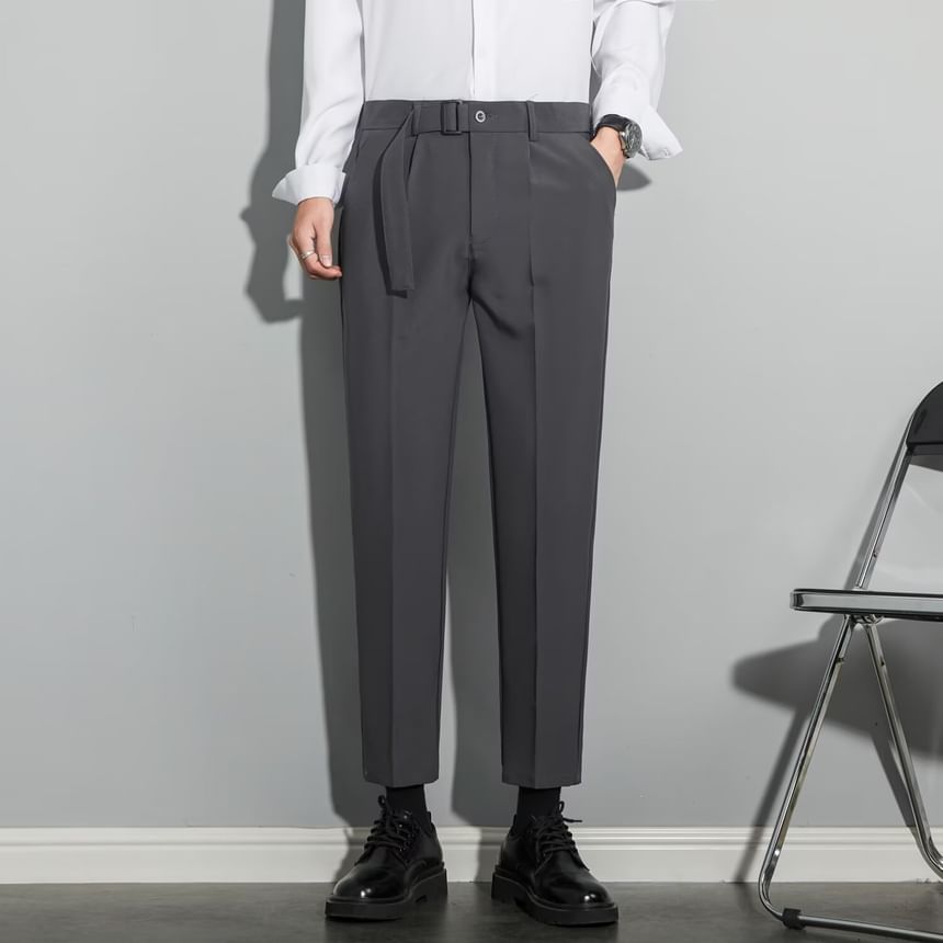 Loansk - Mid Rise Plain Cropped Straight Leg Dress Pants