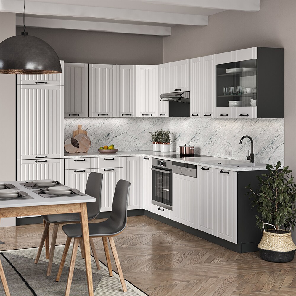 Vicco Küchenzeile Fame-Line Landhaus Eckküche Winkel Küche Einbau Anthrazit