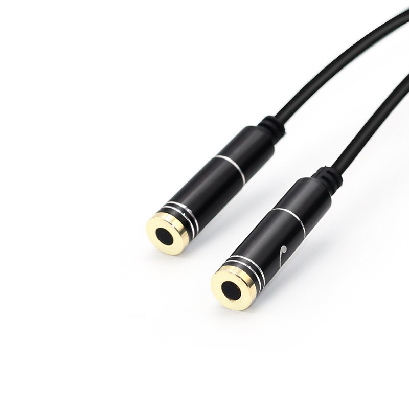 (30cm) Y-Splitter 2x 3.5mm Klinke Audio Mikrofon Adapter Stecker Stereo AUX Headset Nylon Verlängerungskabel - Schwarz