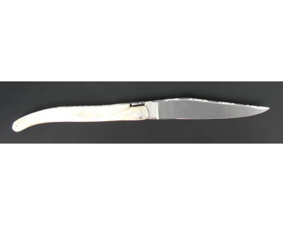 Laguiole 12 cm - Plein Manche Os - Ressort et lame guillochés Couteau de Poche par l'Arbalète