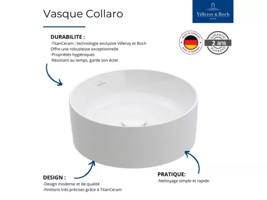 Lot de deux vasques à poser rondes VILLEROY ET BOCH Collaro Blanc CeramicPlus