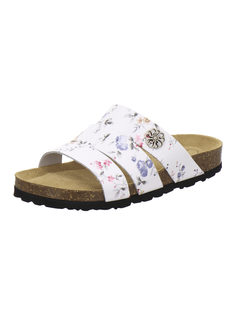Pantoletten Damen Leder weiss-flower