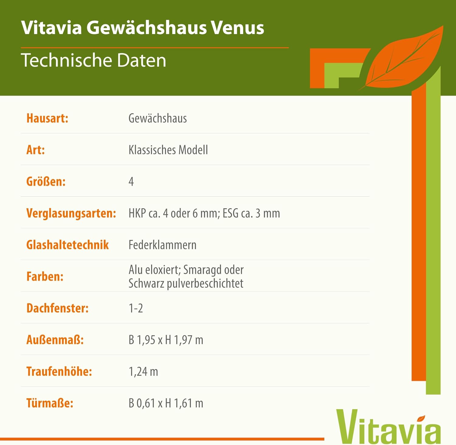 Vitavia Gewächshaus Venus 2500, HKP 4mm, schwarz