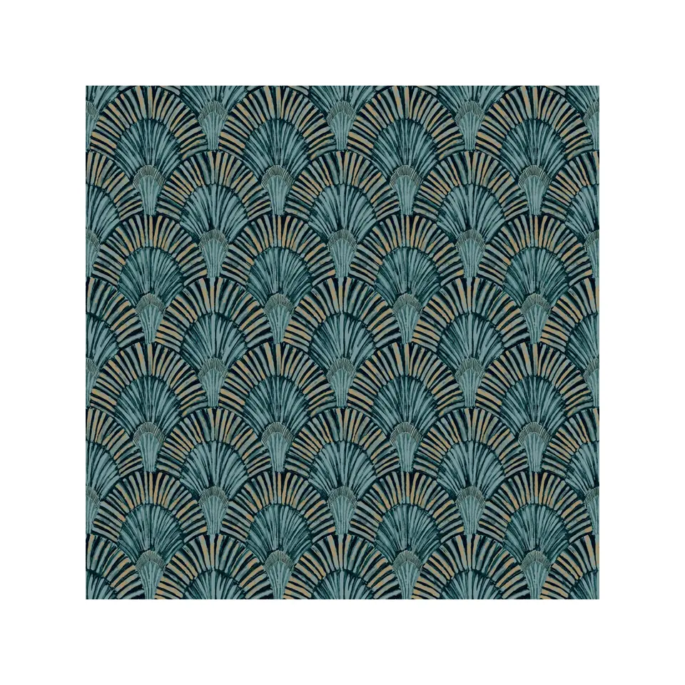 Dutch Wallcoverings - Jungle Fever Deco Fan blauw/goud - 0,53x10,05m