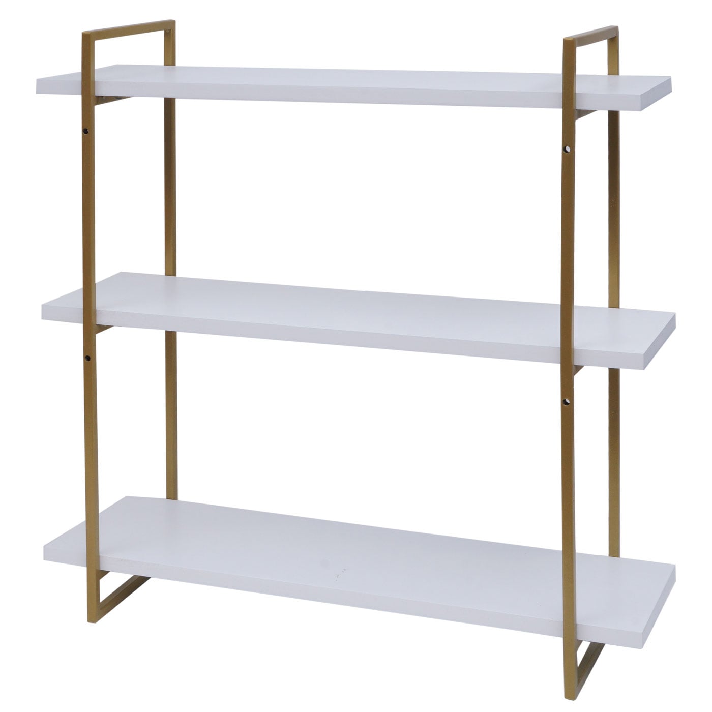 Wandregal MCW-K78, Hängeregal Schweberegal, 3 Regalböden Metall Massiv-Holz Industrial 60x60x18cm ~ weiß, Metall gold