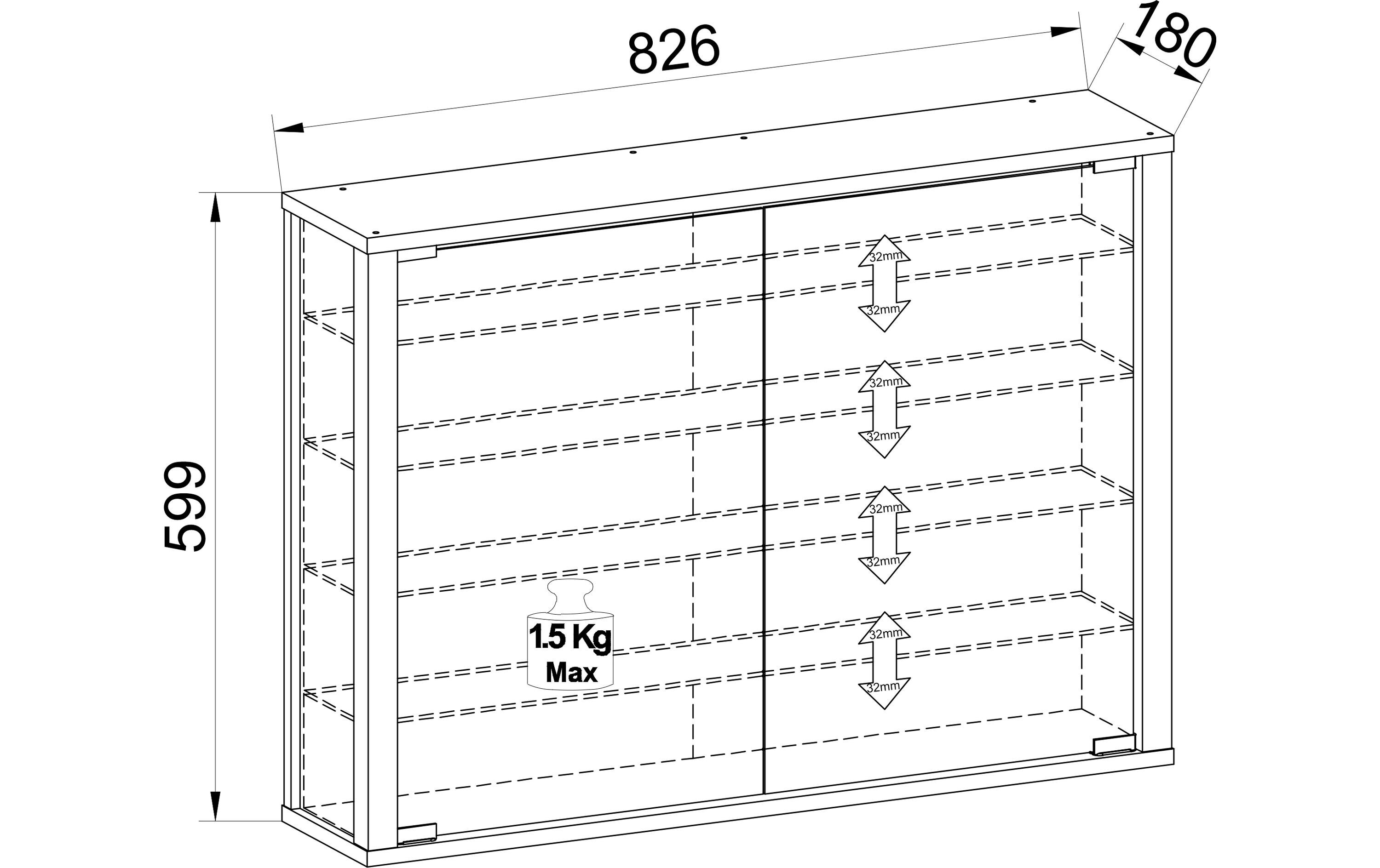 Vitrine Vitrosa L 82.6 x 59.9 cm, Anthrazit<br>Hängevitrine für die Wandmontage