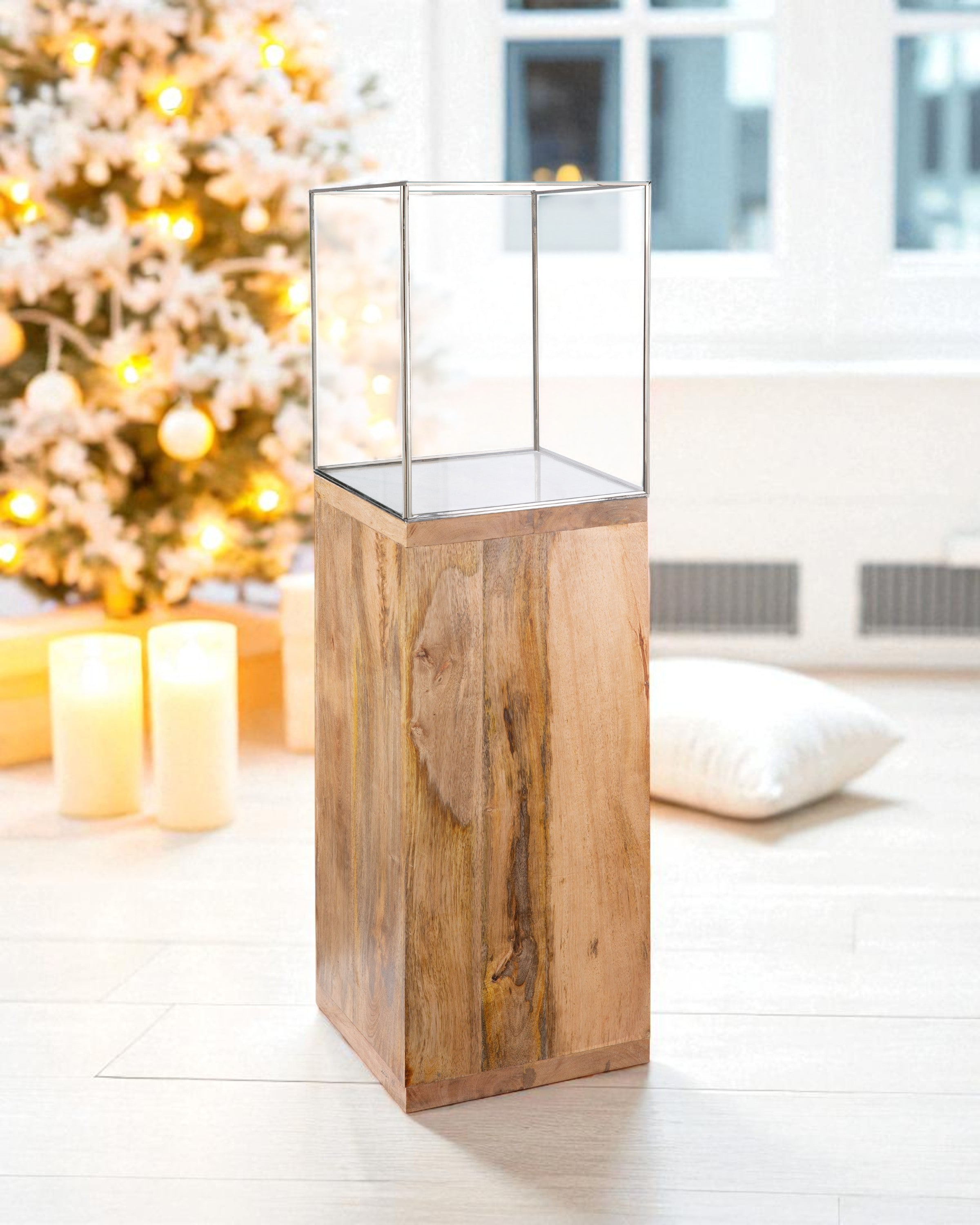 GILDE Bodenwindlicht »Windlicht, Kerzenhalter Säule, 91.26x26cm, Geschenkidee« mit geöltem Mangoholz, Höhe ca. 91 cm