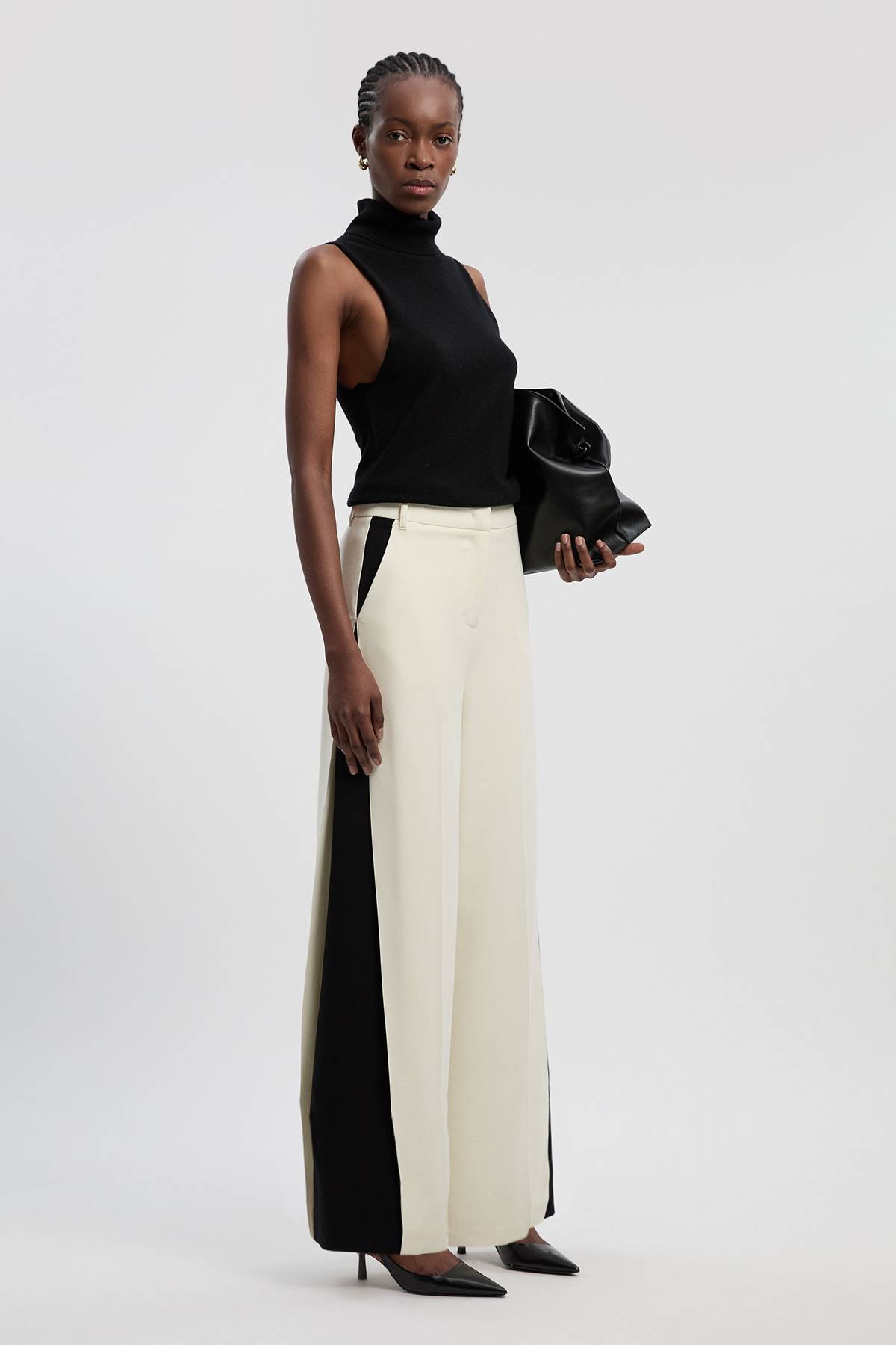 KarenMillen Pantalon Tailleur Évasé à Contraste de Couleur en Tissu Stretch Compact