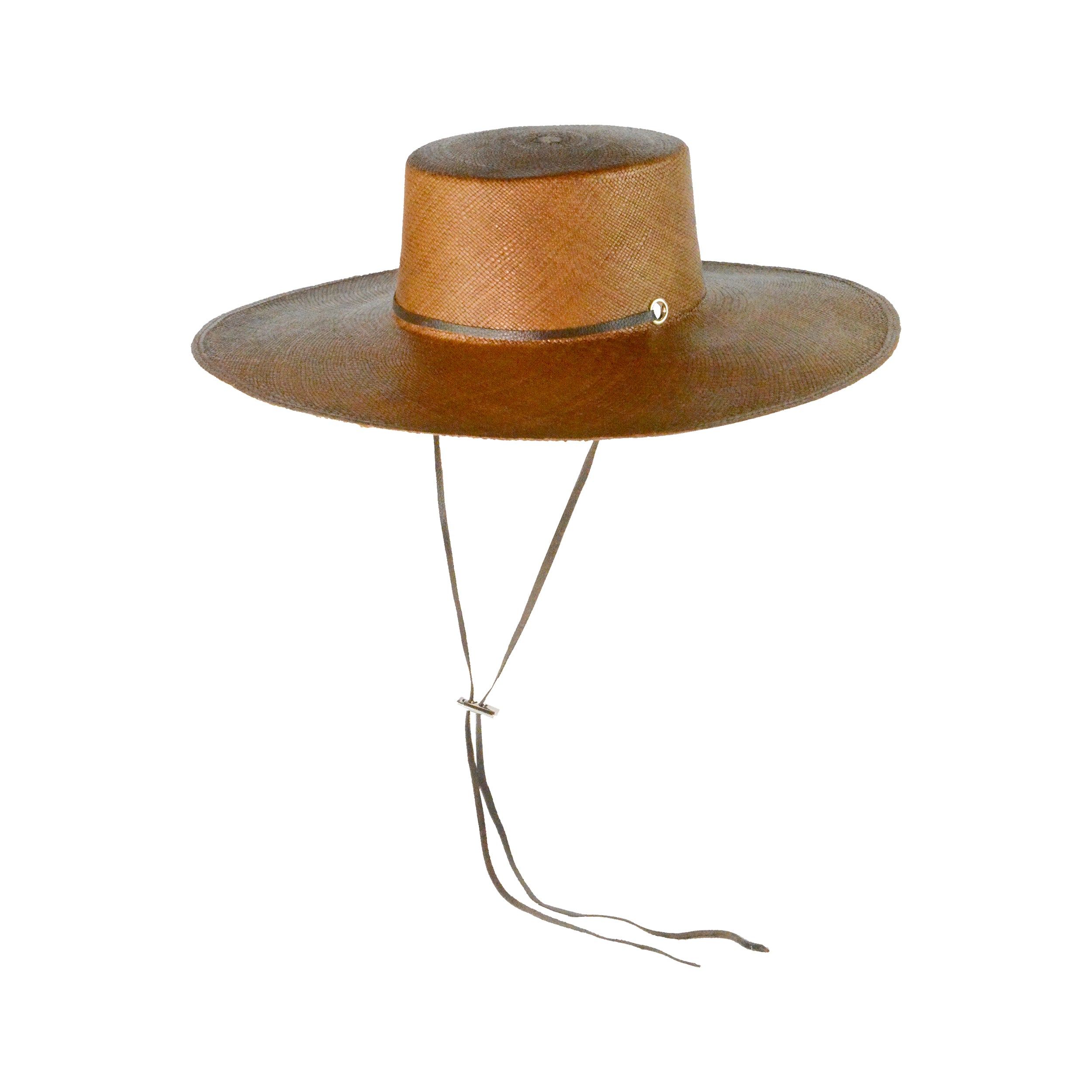 Chapeau en cuir cordovan à longs bords avec bandeau en cuir