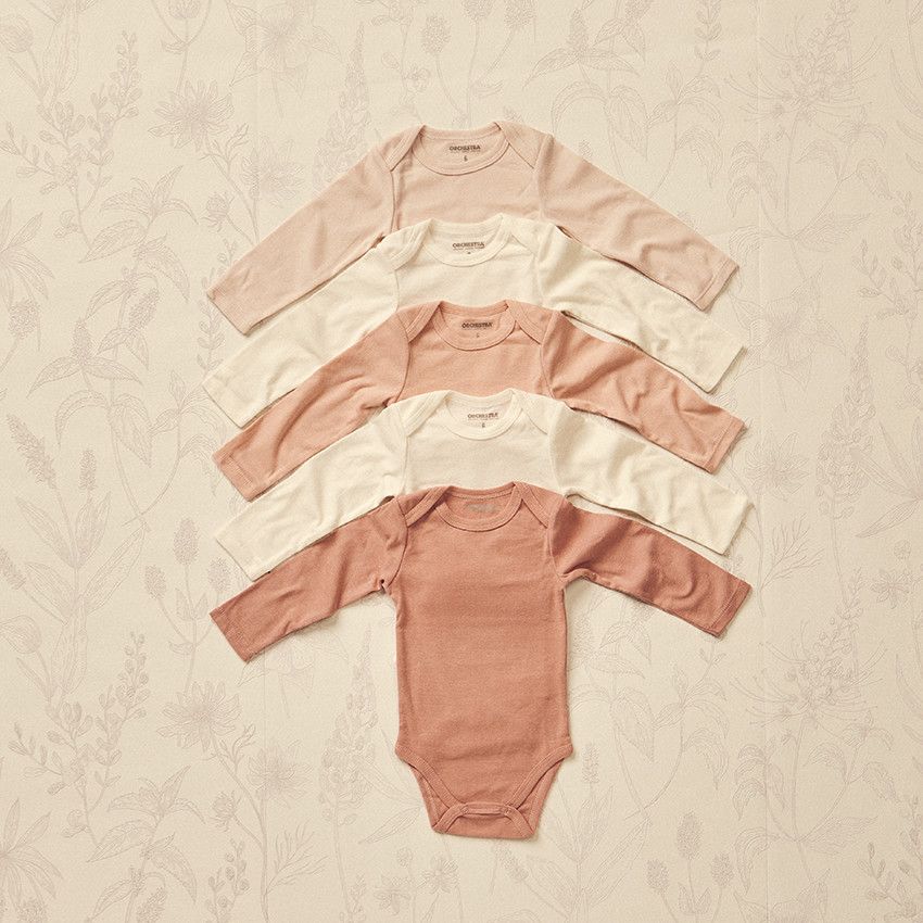 Lot de 5 bodies en jersey uni pour bébé fille - Ecru