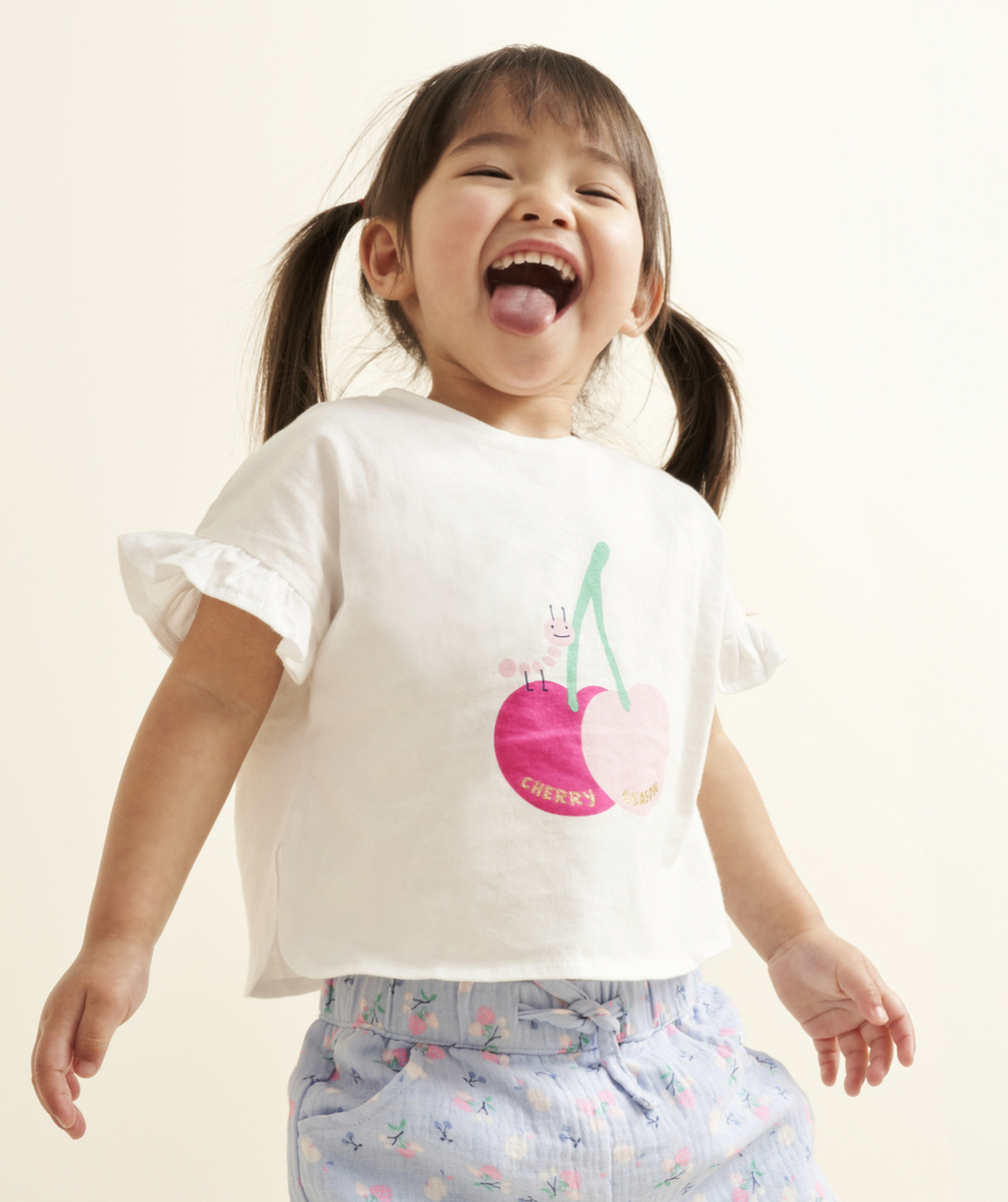 t-shirt manches courtes bébé fille coton bio blanc avec animation