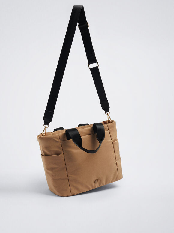 Sacola de compras em nylon com pingente - Camelo