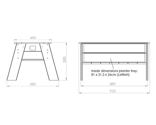 Kinder verhoogd tuinbed op palen EXIT Aksent hout maat L met deksel, tuingereedschap 93,5x68x50 cm grijs